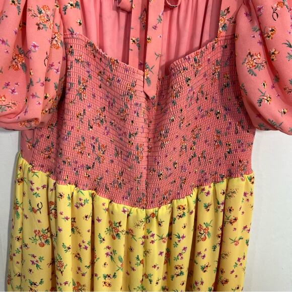 COLOR ME COURTNEY Yellow Pink Ditsy Flower Printed Cece Maxi Dress Size 10 - Picture 11 of 16